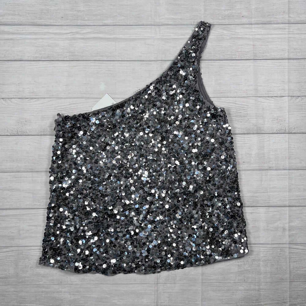 Joie Hedra Sequin One Shoulder Top Size Small Vintage Silver Sparkly Party‎ NWT